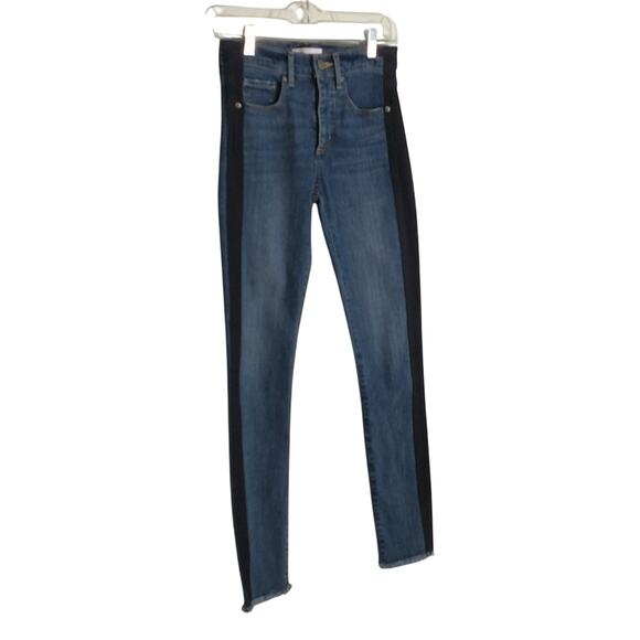 Loft High waist Medium wash raw frayed Hem Skinny Jeans with side stripe sz: 24 - Picture 8 of 16